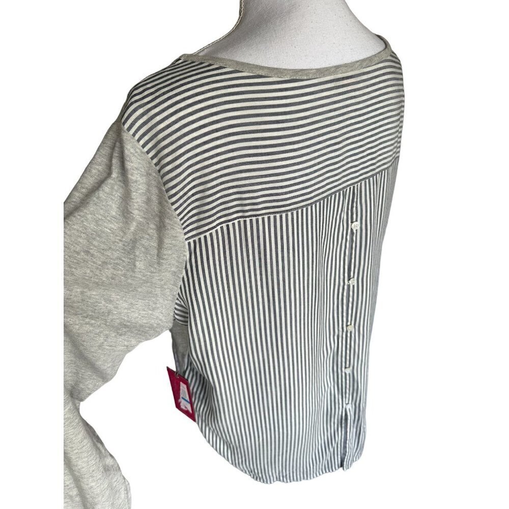 Vince Camuto Top Shirt Women XL Cotton Rayon Gray Front Blue White Stripes Back - Picture 5 of 10